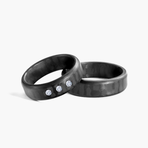 Obrączki ślubne: carbon, płaskie, zaokrąglone, 6 mm